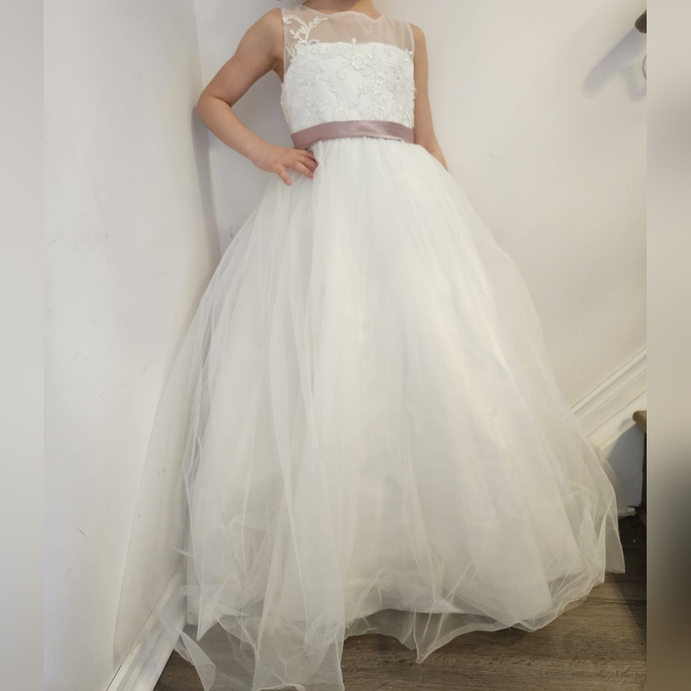 Elegant White and Pink Kids Dress
